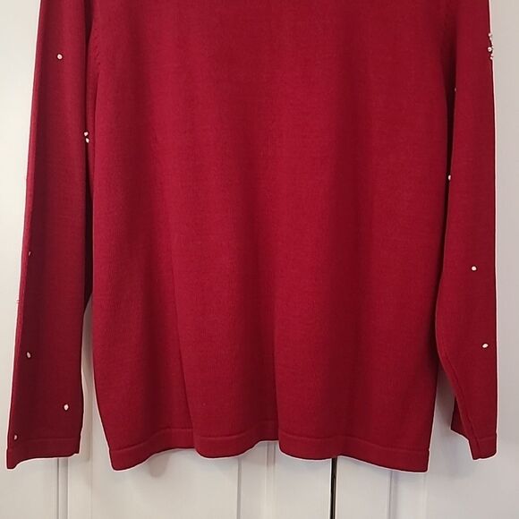 Norm Thompson Beaded Snowflake Zip Front Cotton Cardigan Sweater Red Size L - Picture 8 of 13